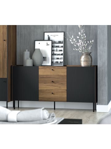 Feldmann-Wohnen Sideboard Pereto Warmia Nussbaum / san sebastian / schwarz matt 150 / 40 / 78cm