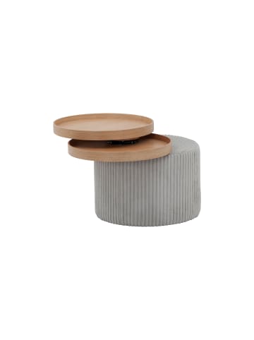 SalesFever Beistelltisch rund mit 2 beweglichen MDF-Tabletts und Cord-Bezug in Hellgrau