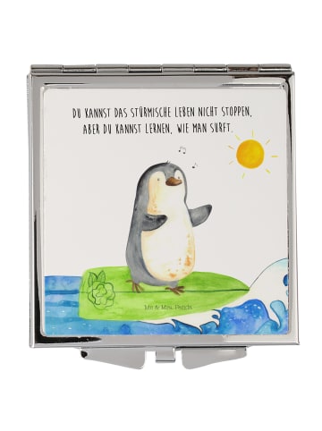 Mr. & Mrs. Panda Handtaschenspiegel quadratisch Pinguin Surfer m... in Weiß