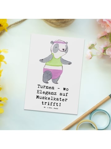 Mr. & Mrs. Panda Postkarte Turnen Eleganz mit Spruch in Weiß