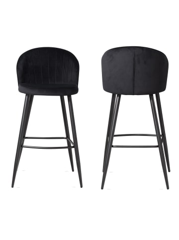 KADIMA DESIGN 2er Set Barhocker Samt Hocker mit Lehne, Küchenhocker in Schwarz