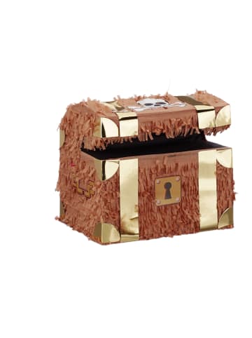 relaxdays 3x Pinata "Schatzkiste" in Braun - (B)30 x (H)27 x (T)23 cm