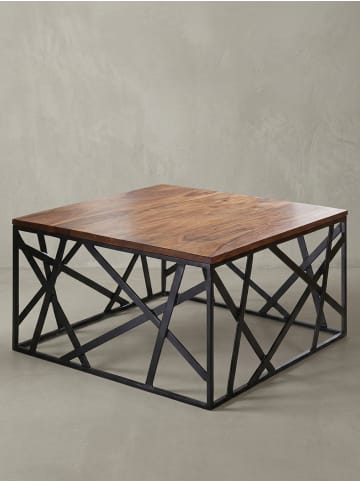 KADIMA DESIGN Industrial-Stil Couchtisch, Sheesham Holz, 60x60 cm, Metallgestell