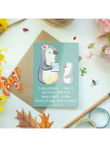 Mr. & Mrs. Panda Glückwunschkarte Logopädin Helden mit Spruch in Meeresbrise