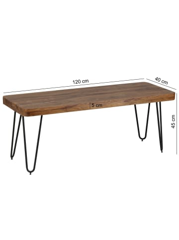 KADIMA DESIGN Sitzbank Massivholz | Landhausstil, Metallbeine, Verschiedene Größen in Braun