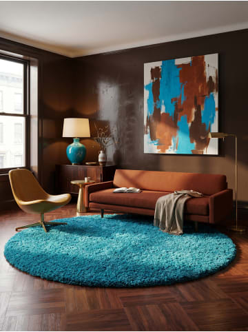 KADIMA DESIGN Teppich Hochflor Shaggy Waschbar Einfarbig RHEIN Strapazierfähig in Türkis