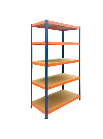 relaxdays Schwerlastregal "5 Ebenen" in Blau/ Orange - (B)100 x (H)200 x (T)40 cm