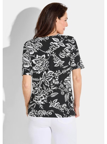 GOLDNER Kurzgröße:  Druckshirt mit Blütenmuster in schwarz / weiß / gemustert