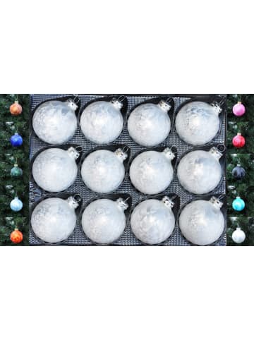 Thüringer Glasdesign 12x Thüringer Glas Eislack 6cm Christbaumkugeln in Weiß