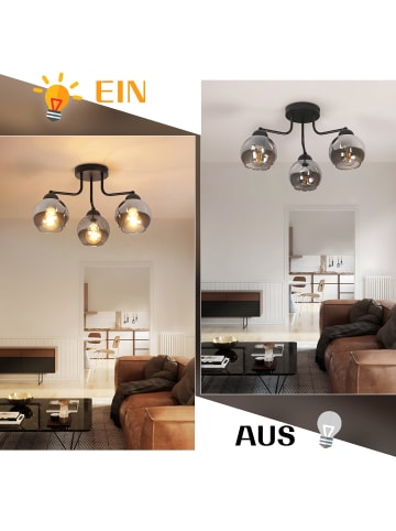 ZMH Deckenleuchte in rauchgrau 3-flammige E27 Glas Metall