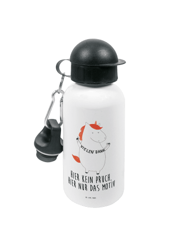 Mr. & Mrs. Panda Outdoor Trinkflasche Einhorn Dankeschön mit Spruch in Weiß