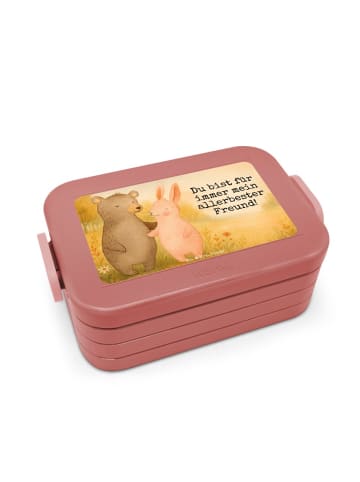 Mr. & Mrs. Panda Lunch Box Bär und Hase Umarmen Design mit Spruch in Rot Pastell