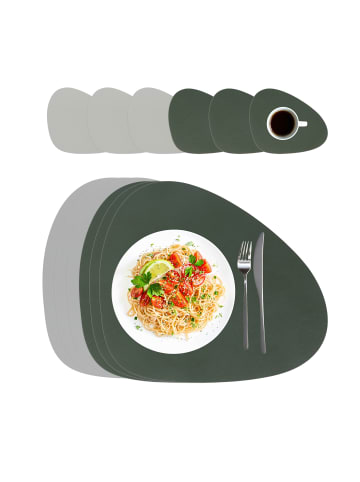 relaxdays 6-tlg. Platzdeckchen Set mit Untersetzern in Grau/ Grün