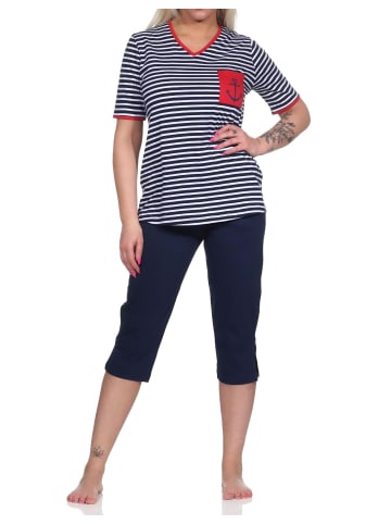 NORMANN kurzarm Capri Schlafanzug Oberteil Anker - 72745 in marine