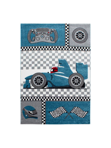 KADIMA DESIGN Kinderteppich Rennwagen Polypropylen saugroboter Kurzflor Kinderzimmer in Blau