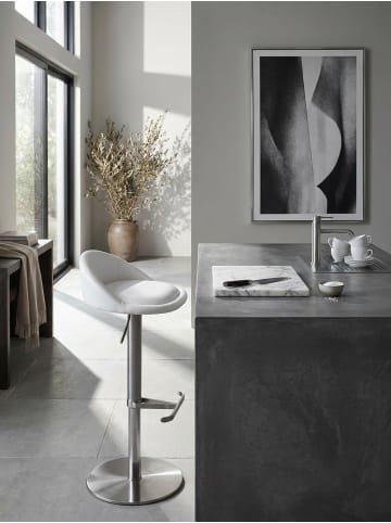 KADIMA DESIGN Barhocker DONAU | Höhenverstellbar, Edelstahl, Rückenlehne, 110kg in Weiß
