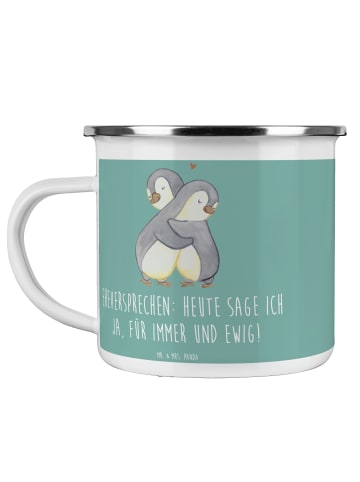 Mr. & Mrs. Panda Camping Emaille Tasse Eheversprechen für immer ... in Meeresbrise