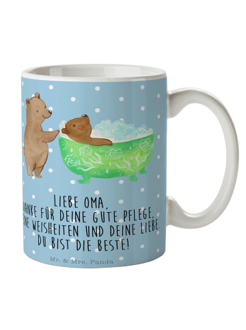 Mr. & Mrs. Panda Kaffeebecher Oma Baden mit Spruch in Blau Pastell