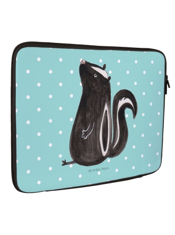 Mr. & Mrs. Panda Laptop Tasche Stinktier Sitzen ohne Spruch in Türkis Pastell