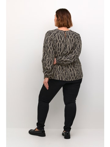 KAFFE curve Langarm-Bluse KClanora in Black/Grey Graphic Simili