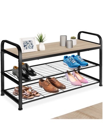 tectake Schuhregal Southampton 91 x 36 x 55 cm, Industrial Holz hell, Eiche Sonoma