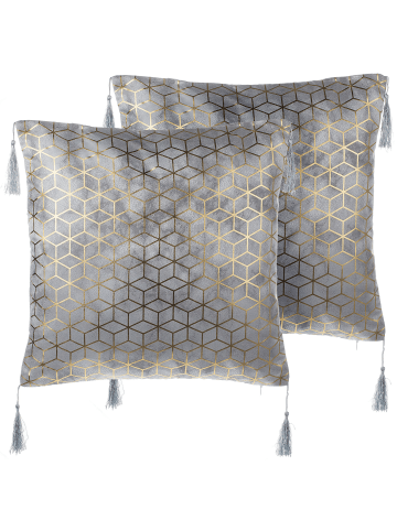 Beliani 2er-Set Dekokissen CAMELLIA in Silber/Gold