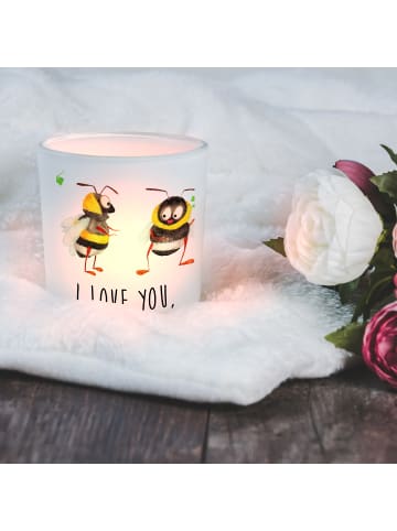 Mr. & Mrs. Panda Windlicht Glas Bienen Paar mit Spruch in Transparent