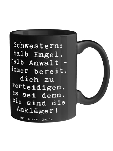 Mr. & Mrs. Panda Tasse Schwesternwunder mit Spruch in Schwarz