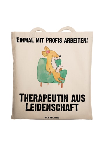 Mr. & Mrs. Panda Jutebeutel Therapeutin Leidenschaft mit Spruch in Creme