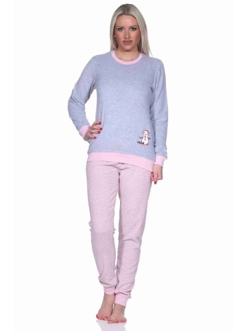 NORMANN Frottee Pyjama langarm Bündchen und Pinguin Stickerei - 71538 in Grau