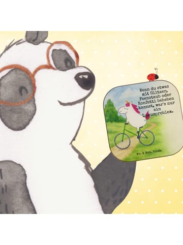 Mr. & Mrs. Panda Tischschoner Einhorn Radfahrer Design mit Spruch in Weiß