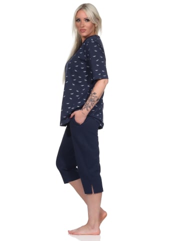 NORMANN kurzarm Schlafanzug Caprihose Pyjama in marine