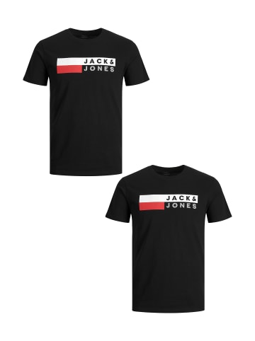 Jack & Jones 2-er SET Plus Size T-Shirt  Übergrößen Shirt Logo Print in Schwarz-Rot