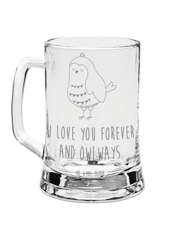Mr. & Mrs. Panda Bierkrug Eule Zufrieden mit Spruch in Transparent