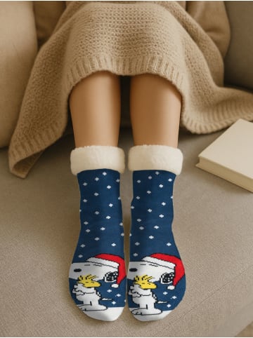Snoopy Peanuts Snoopy Hüttensocken Haussocken Kuschelsocken Wintersocken in blau/weiß