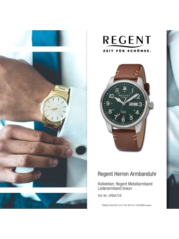 Regent Armbanduhr-Analog braun groß (ca. 40,5mm) Regent Metallarmband