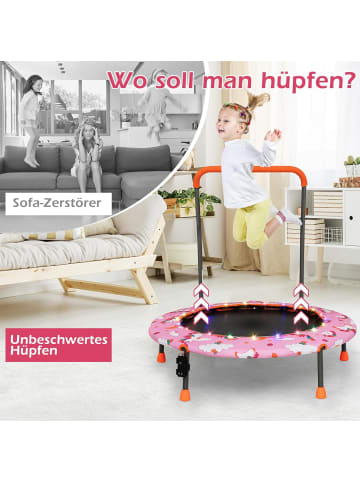 COSTWAY Trampolin mit Griff & LED 3-6 Jahre in Rosa