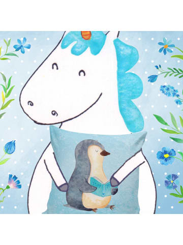 Mr. & Mrs. Panda Deko Kissen Pinguin Buch ohne Spruch in Eisblau