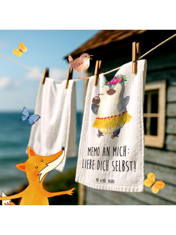 Mr. & Mrs. Panda Gästehandtuch Pinguin Kokosnuss mit Spruch in Weiß