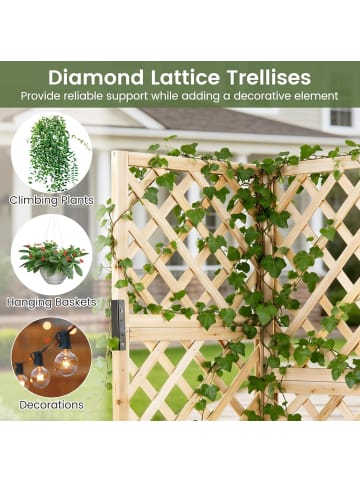 COSTWAY Blumenkasten mit Rankgitter 55x55x140 cm in Beige