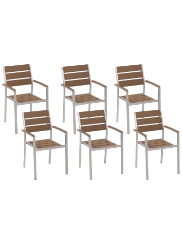 Beliani 6er-Set Gartenstuhl VERNIO in Braun/Silber
