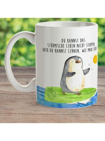 Mr. & Mrs. Panda Haferl Pinguin Surfer mit Spruch in Weiß