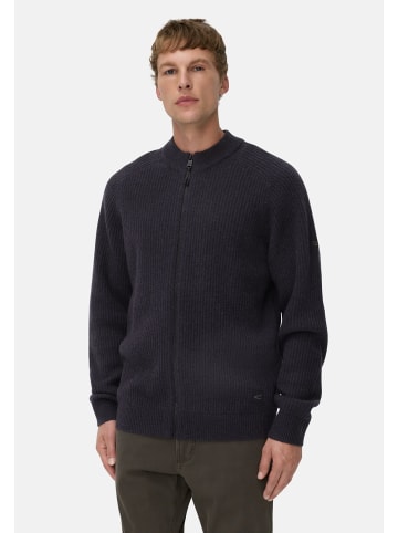 Camel Active Strickjacke aus reiner Wolle mit Stehkragen in Navyblau