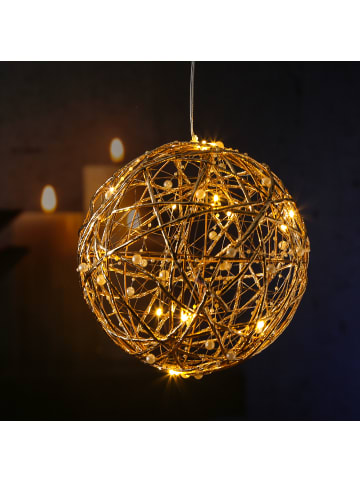 MARELIDA LED Drahtkugel TRASSEL mit Perlen Leuchtkugel D: 20cm in gold