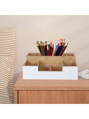 relaxdays Schreibtisch Organizer in Weiß/Natur - (B)30 x (H)11 x (T)15 cm