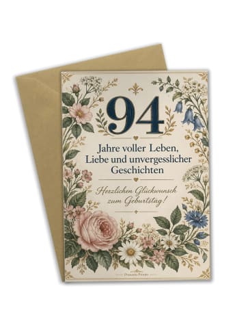 Geburtstagskarte 94. Geburtstag Blumen würdig D... in Weiß