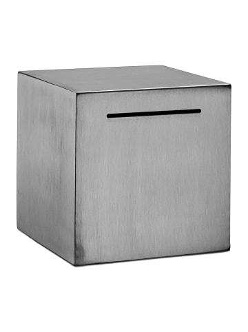 relaxdays Spardose in Silber - (B)15 x (H)15 x (T)15 cm