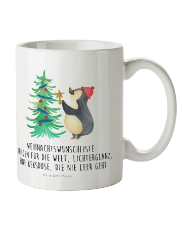 Mr. & Mrs. Panda Kaffeetasse Pinguin Weihnachtsbaum mit Spruch in Weiß