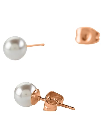 Steel_Art Ohrringe Damen Perlohrstecker rose 6mm rose goldfarben in Weiß