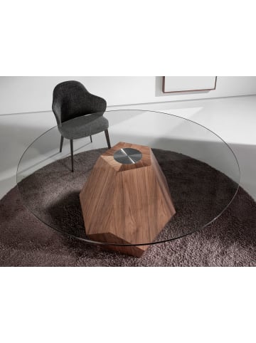 Angel Cerdá Esstisch 1093 in Glas/Walnuss – Ø150 x (H)75 cm